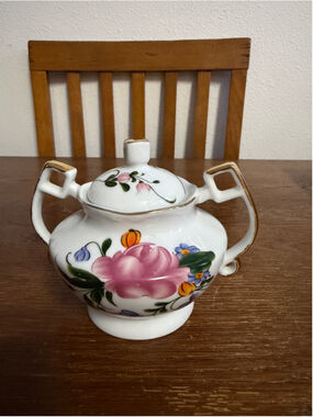Vintage Golden Star Imports Covered Sugar Bowl Hand Painted Floral Porcelain Gol